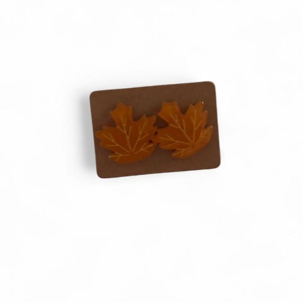 Fall Maple Leaf Stud Earrings Brown Acrylic Resin Thanksgiving Jewelry Autumn